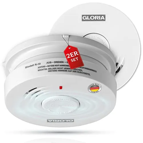 Gloria Rauchwarnmelder 2X R-10 mit 10 Jahren Garantie - Rauchmelder für sicheren Schlaf: 10 Jahre Batterielaufzeit und zuverlässiger Schutz vor giftigen Rauchgasen in Wohnräumen.
