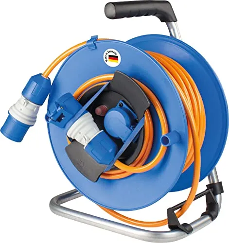 as-Schwabe Kabeltrommel 12272 Camping - Kabeltrommel für außen (IP44) mit 25m H07BQ-F Kabel, extrem robust und ideal für Camping und Baustellen, ausgestattet mit Spritzwasserschutz und thermoschutz.