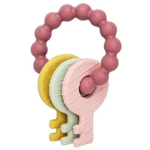 Beißring für Babys,Beißring Schlüssel Babys, BPA - Frei Baby Beißring Spielzeug Schlüssel, Baby Nom Zahnungshilfe für Babys ab 3 Monate - Beissring für Babys in Red