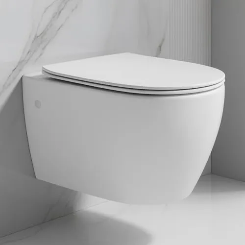 ADOB Spülrandlose WC Keramik mit Nanoversiegelung - Einteilige Toiletten mit 6 Litern Spülvolumen, wassersparend und inklusive WC-Sitz mit Absenkautomatik sowie Schallschutzmatte für eine leise Nutzung.