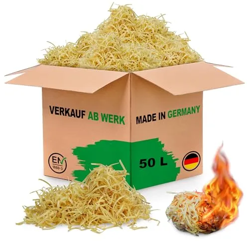 FLAMMBURO *NEU* - Anzündfasern aus Holz & Wachs - Der perfekte Kaminanzünder/Grillanzünder - Alternative zur Anzündwolle und zu Anzündwürfeln (50 Liter)