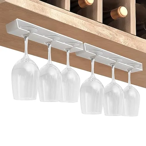 Vaisoeny Weinglashalter, 2 Stück weinglashalter hängend, gläserhalter hängend, Weingläserhalter unter Schrank, hängendes Stielglas-Regal, Organizer, Aufhänger für Bar, Schrank, Küche (Weiß)