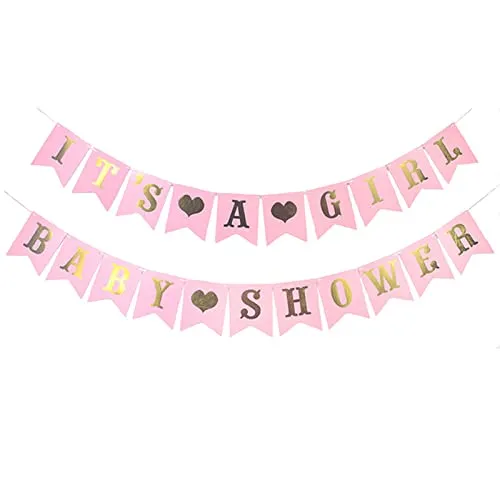 HCRXVV Rosa ITS A Girl Babyparty Deko Mädchen, Baby Shower Girlande,2 Stück Babyparty Banner für baby shower deko girl Gender Reveal Party Photo Props