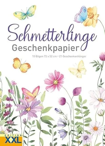 Schmetterlinge - Geschenkpapier: 10 Bögen, 72 x 52 cm, 21 Geschenkanhänger
