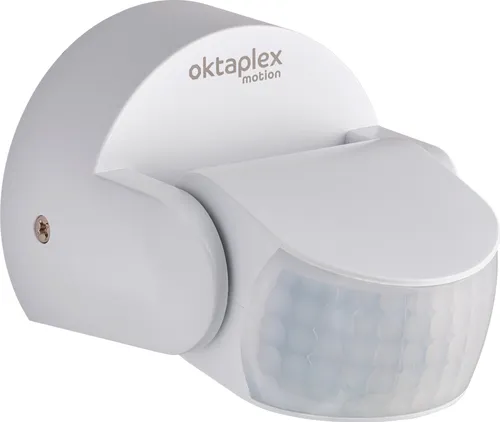 Oktaplex Bewegungsmelder Aussen mit 180° Schwenkfunktion - Bewegungsmelder für Außen mit 2 Sensoren, 180° schwenkbar und Unterkriechschutz. Ideal für Wand- und Deckenmontage, schaltet bis 1200 W und hat integrierten Dämmerungsregler.