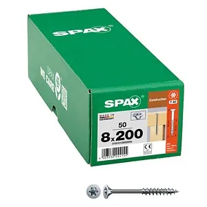 SPAX Holzbauschrauben T40 Senkkopf WIROX - 8 mm x 200 mm, 50 St. - Hochwertige Holzbauschrauben mit Senkkopf und WIROX-Oberfläche für optimalen Korrosionsschutz, ideal für den Innen- und Außenbereich.