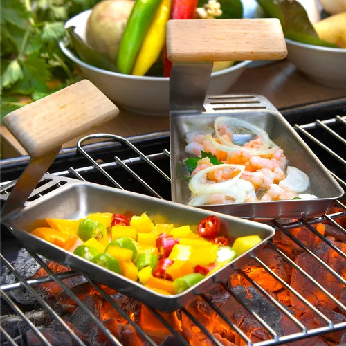 Grillpfanne Grillpfännchen für Gemüse, Fisch oder Raclette auf dem Grill 2er Set