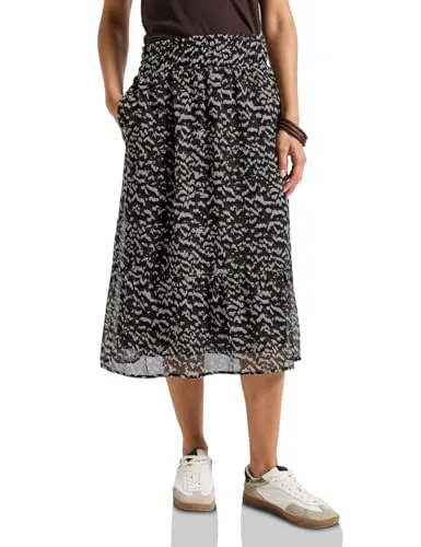 STREET ONE Midirock mit All-Over Print in Braun, Größe 38 - Röcke mit elastischem Bund und kniebedeckender Länge, pflegeleicht und ideal für einen lässigen Look. Der All-Over Print verleiht jedem Outfit das besondere Etwas.