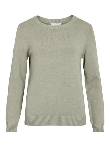 Vila Damen Strickpullover O-Neck L/S, Oil Green - Pullover für Damen mit Rundhalsausschnitt, aus leichtem Viskose-Material mit Stretchanteil und modischen Rippdetails für optimalen Tragekomfort.
