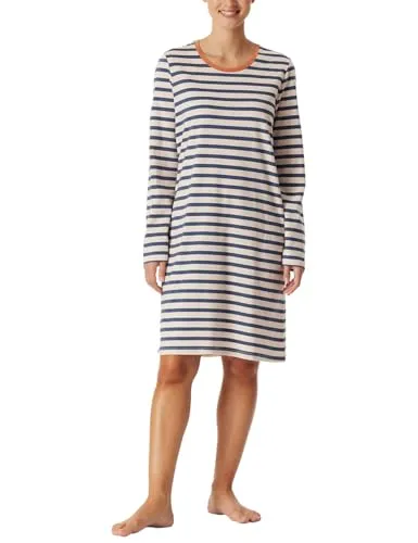 Schiesser Damen Langarm Bigshirt Nachthemd mit Taschen, Champagner - Nachthemden für Damen aus weicher Baumwolle, ideal für gemütliche Nächte und mit praktischen Taschen für zusätzlichen Komfort.