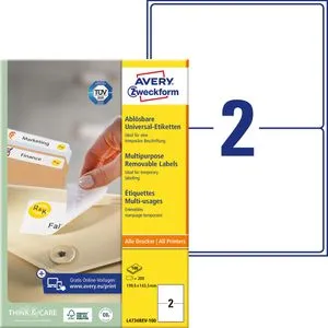 AVERY Zweckform Etiketten L4734REV-100 - Vielzweck-Etiketten in weiß, 199,6 x 143,5 mm, ideal für vielseitige Anwendungen mit einfacher Handhabung.