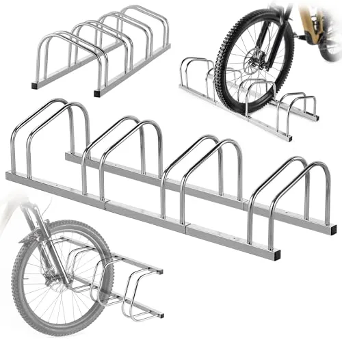 KADAX Fahrradständer für 4 Fahrräder für Boden oder Wandmontage, Fahrradhalter aus verzinktem Stahl für Reifenbreiten bis 65 mm, Fahrrad Ständer