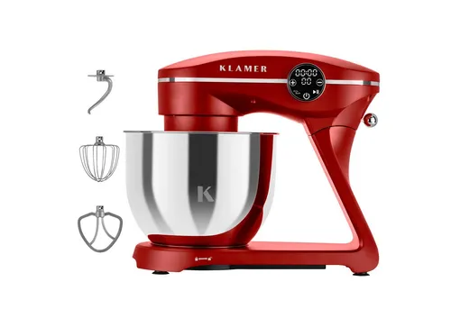 KLAMER Küchenmaschine 1800 W mit 6 l Schüssel - Multifunktionsküchenmaschine mit Spritzschutz, 3 Werkzeugen und digitalem Display – ideal für vielseitige Zubereitungsmethoden in Ihrer Küche.