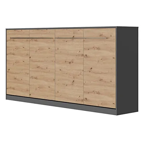 SMARTBett Schrankbett Standard 90x200 - 160x200, Anthrazit/Wildeiche - Praktisches Wandbett mit Gasdruckfedern für müheloses Öffnen, integriertes Regal und hohe Traglast von 250kg - ideal für platzsparendes Wohnen.