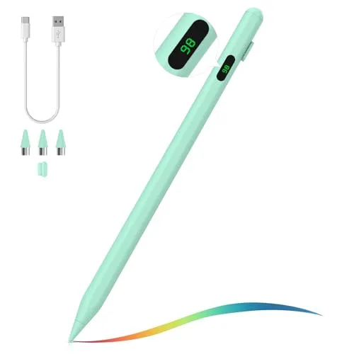 MoKo Stylus Pen für Touchscreen, Aktiver Universal Stylus Stift Kompatibel mit iPad/iPhone/Samsung (Nicht-S Pen)/Anderen iOS/Android Smartphone Tablet Geräten Tablet Stift mit Power Display, Grün