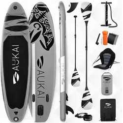 Aukai SUP-Board PRO 320cm – 2in1 Set mit Kajak-Sitz - Erleben Sie Abenteuer mit dem Aukai SUP-Board PRO 320cm. Ideal für Paddel- und Kajakfahrten, stabil und belastbar bis 200kg. Inklusive verstellbarem Paddel, Sicherheitsleine und praktischem Rucksack.