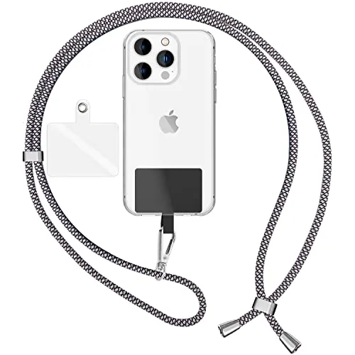 NALIA Bunte Universal-Kette mit Pad, Band für Handy-Hülle zum Umhängen, Karabinerhaken Anhänger Metall, Schlüsselband Umhängeband 160 cm, Crossbody Lanyard mit Schlaufe, Farbe:Schwarz Weiß Panda