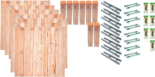 Tetzner & Jentzsch Bohlenzaun Lincoln 5 - Set mit 7 Elementen - Bohlenzaun aus naturbelassenem Lärchenholz, ideal für Sichtschutz und Gartenbereich, inklusive 8 Pfosten und einfacher Selbstmontage.