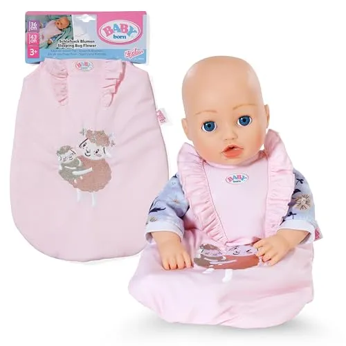BABY born Puppenschlafsack - Rosa Schlafsack mit Rüschen & Klettverschluss - Hochwertiges Puppenzubehör - Geeignet für alle 36 cm & 43 cm Puppen