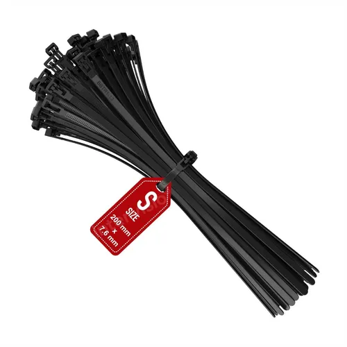 Kabelbinder Wiederverschließbar Wiederlösbar 200mm x 7,6mm schwarz UV 100 Stück