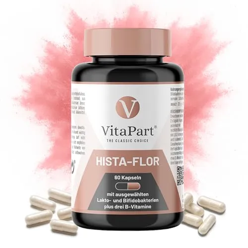 Hista-Flor - 60 Kapseln bei Histaminintoleranz, 20 Mrd. Bifidobakterien und Milchsäurebakterien, magensaftresistent und mikroverkapselt, vegan, frei von Histamin, Laktose, Fruktose und Gluten