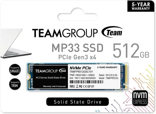 Teamgroup 512GB MP33 PCIe M.2 SSD - Festplatte mit 1700 MB/s Lesegeschwindigkeit und 1400 MB/s Schreibgeschwindigkeit, ideal für schnelle PC- und Laptop-Performance.