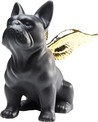 Kare Design Deko Figur Sitting Angel Dog, Schwarz/Gold - Sammlerfiguren: Einzigartige Deko Figur mit Hundemotiv aus hochwertigem Steingut für stilvolle Akzente in Wohnzimmer und auf Sideboards.