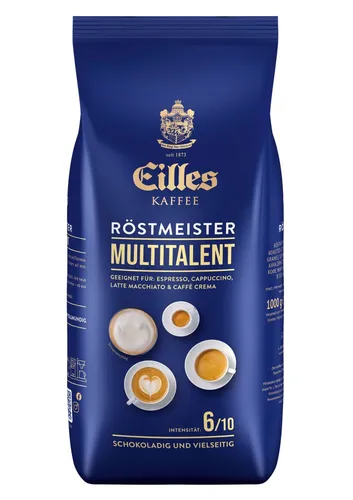 EILLES KAFFEE Röstmeister Multitalent, 1000g Bohnen - Hochwertiger Kaffee für Genießer, ideal für verschiedene Zubereitungsarten. Genießen Sie den vollmundigen Geschmack und das Aroma in jeder Tasse.