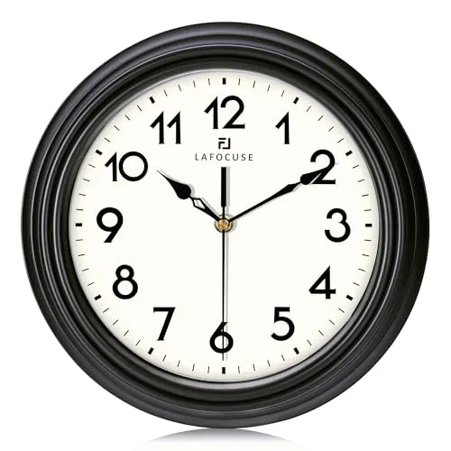 Lafocuse 30cm Vintage Wanduhr Lautlos, Klassische Wanduhr Schwarz, Retro Küchenuhr Ohne Tickgeräusche für Wohnzimmer Schlafzimmer Büro