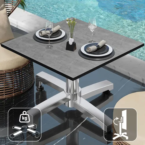 CPBC | Compact Loungetisch | B:T:H 60 x 60 x 42 cm | Beton / Aluminium | Klappbar | Zusatzgewicht | Bistro Loungetisch Gastro Tisch