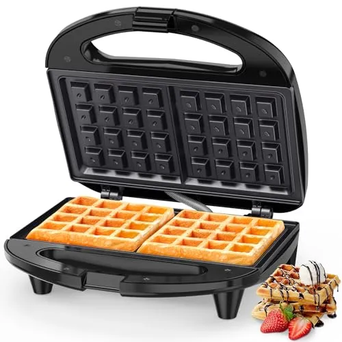 Snailar Waffeleisen, Kompakt & Stilvoll 750W Belgische Waffelmaschine – 2 Scheiben Quadratische Waffeleisen