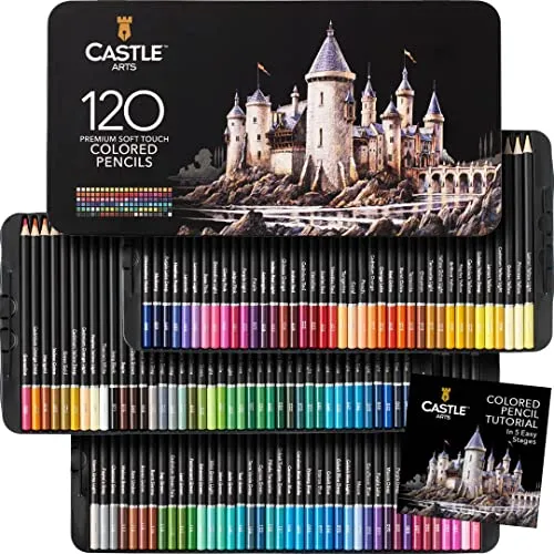 Castle Art Supplies 120 Buntstifte Set - Buntstifte für Erwachsene mit hochwertigen, weichen Minen für müheloses Auftragen und intensive Farben – ideal für kreative Projekte und Künstler aller Niveaus.