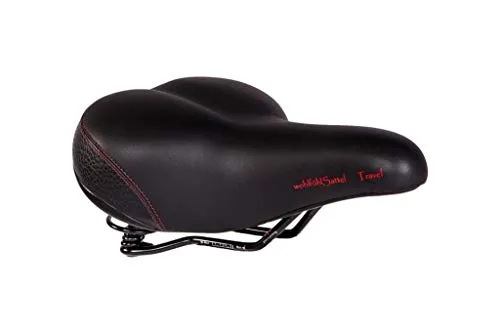 P&P Bequemsattel Travel Feder 580 - Schwarz - Fahrradsattel mit optimaler Dämpfung durch Polsterung und Spiralfederung. Ideal für City-, Trekking- und E-Bikes, leicht mit nur 780g und gesundheitsschonend dank spezieller Mittelrille.