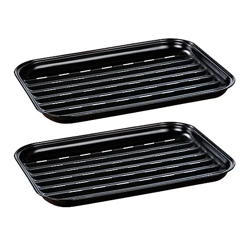 Produktbild WENKO Grillschale Mod. Luca 2er Set, wiederverwendbar, mit Antihaft-Beschichtung für Fisch, Fleisch und Gemüse, hitzebeständig bis 220 °C, aus rostfreiem Edelstahl, 34,5 x 24,5 x 2,5 cm, Schwarz