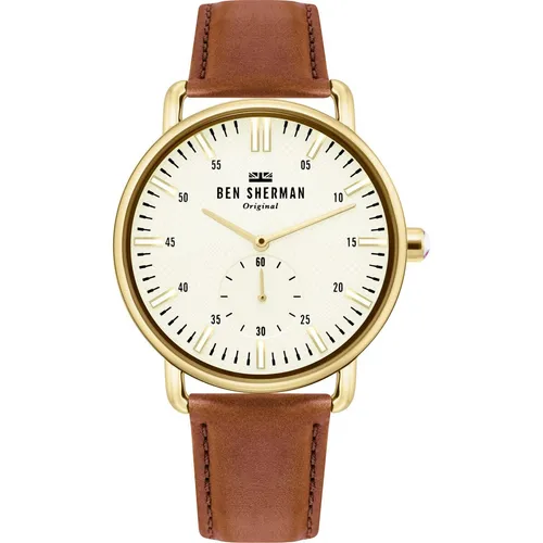 Ben Sherman WB033TG Brighton City Herren 41mm Armbanduhr - Elegante 41mm Herren-Armbanduhr mit goldfarbenem Gehäuse und mineralglas. Wasserdicht bis 3ATM, ideal für den Alltag und besondere Anlässe.
