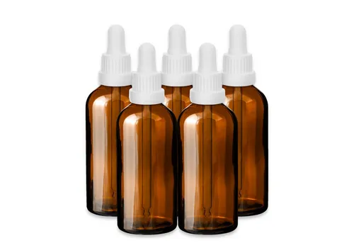 CK Verpackung GmbH Pipettenflasche 5x Glasflasche braun 100 ml mit weißer Glaspipette Tropfflasche 18 mm (Set x5)