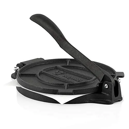 BBQ-Toro Gusseisen Tortilla Presse Ø 25 cm - Quesadilla-Maker für hausgemachte Tortillas, mit schwerer Eisenpresse für perfekte Ergebnisse und beiliegendem Backpapier gegen Ankleben.