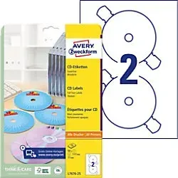 AVERY Zweckform CD/DVD Etiketten L7676-25 haftend DIN A4 Weiß 117 mm 25 Blatt à 2 Etiketten