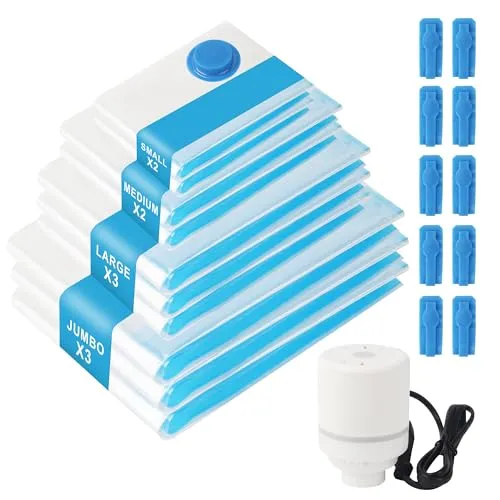 Vakuumbeutel für Kleidung mit Elektrischer Pumpe, 10 PCS（3XL+3L+2M+2S) Vakuumbeutel für Bettdecken, Aufbewahrungsbeutel Reise Vakuum Wiederverwendbar Kleiderbeutel für Reisen Umzug Aufbewahrung