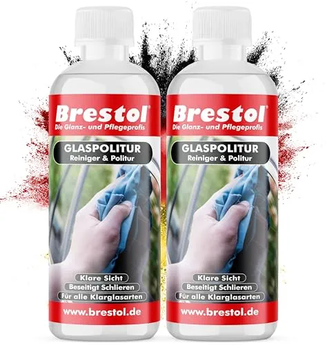 Brestol GlasPolitur 2x 300 ml - Hochwirksame Politur für Fenster, Spiegel, Autoscheiben - Schonende Formel für kratzfreie Glasoberfläche, Lang anhaltender Glanz und Schutz