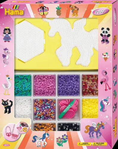 Hama Midi Bügelperlen Super-Geschenkset Rosa Mädchenmotive - Bügelperlen Set mit 7200 bunten Perlen, ideal für kreative Mädchen ab 5 Jahren, inklusive Motiven wie Pegasus und Schmetterling.