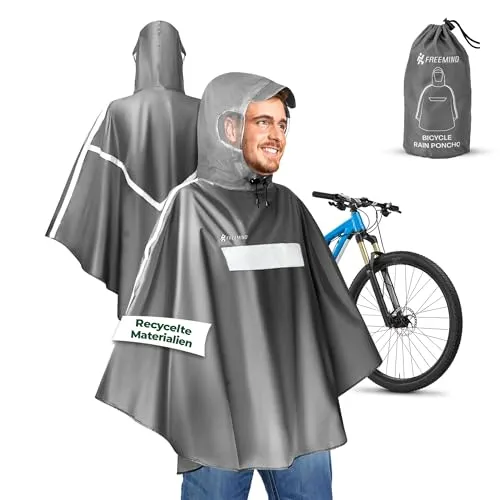 freemind Fahrrad Regenponcho aus recycelten Materialien für Damen & Herren- Fahrradponcho wasserdicht, winddicht, atmungsaktiv