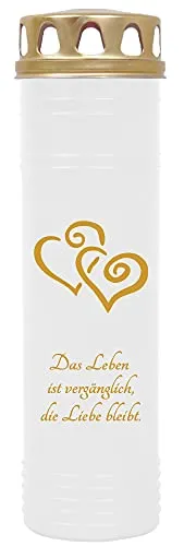 HS Candle Grabkerze Grablicht mit Motiv (2 Herzen Gold) - ca 170h / 7 Tage Brenndauer je Kerze (26cm, Ø 7cm) - viele Verschiedene Designs
