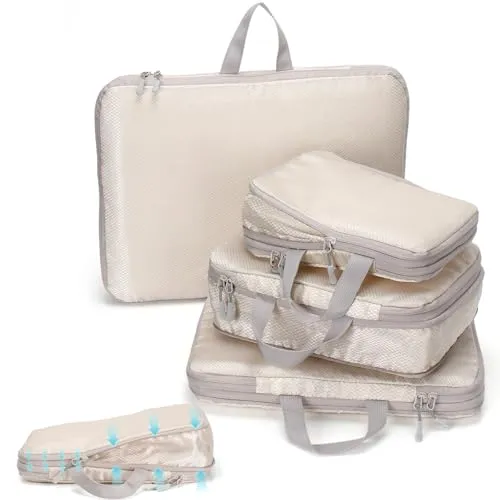 Euqvunn Kompressionstaschen für Koffer, XL Large Packwürfel für Suitcase, Wasserdichte Reise Kompressionsbeutel, Kompression Packwürfel für Backpack, Reisegepäck Organizer Set 4-teilig XL, L, M, S