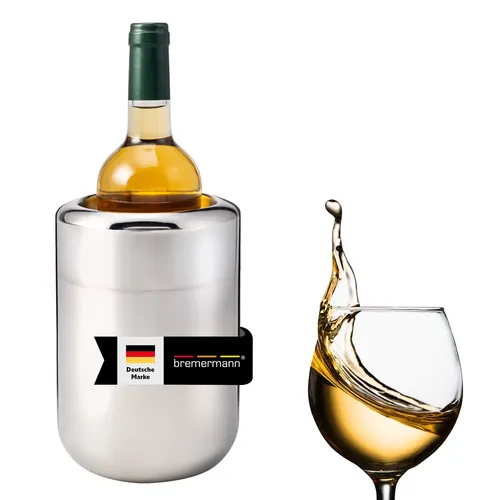 bremermann Edelstahl-Flaschenkühler - runder Kühler für 750 ml-Flaschen, edles Design mit Hochglanz-Finish und aktiver Kühlung durch 8 Kühlakkus