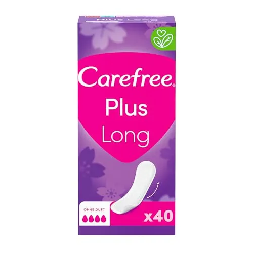 Carefree Plus Long Slipeinlagen - Extra langer, parfümfreier Schutz - Binden - Ultimativer Komfort mit verbessertem Kern für hohe Absorption und Geruchsneutralisierung. Dünn und diskret für den täglichen Gebrauch, dermatologisch getestet und hautfreundlich.