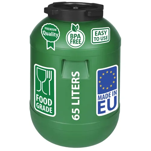 Weithalsfass Futtertonne 65 Liter mit Deckel - grün - Robuste Regentonne aus HDPE für Aufbewahrung und Camping, hygienisch und langlebig. Ideal zum Organisieren von Platz zu Hause oder unterwegs.