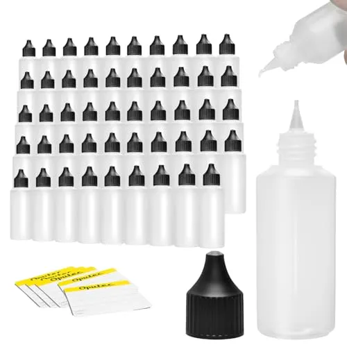Oputec 50 x 100 ml Liquid-Flaschen mit Tröpfler - Labor-Tropfflaschen, lebensmittelecht, geruchsneutral und spülmaschinengeeignet – ideal für die Dosierung von Flüssigkeiten aller Art, inklusive 50 Beschriftungsetiketten.
