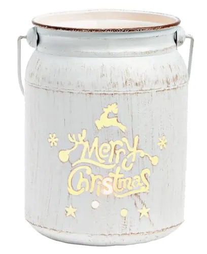 itsisa Laterne Windlicht Merry Christmas 14x19 cm Weiss aus Metall - Kerzenleuchte, Kerzenhalter Weihnachten, Teelichthalter Advent, Garten Terassen Deko