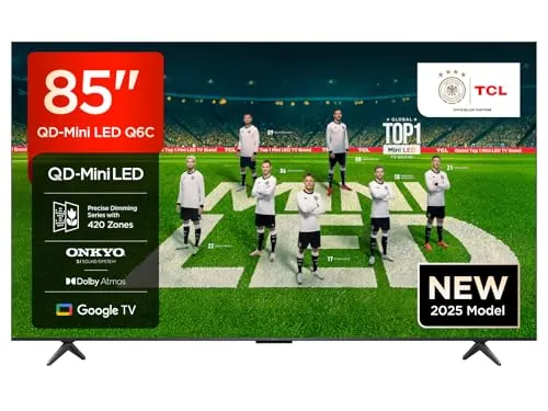 TCL 85Q6CX1 QLED Mini LED-Fernseher - Fernseher mit 85 Zoll, 4K HDR Premium, Google TV und beeindruckendem 144 Hz Bildwiederholrate für ein unvergleichliches Seherlebnis.